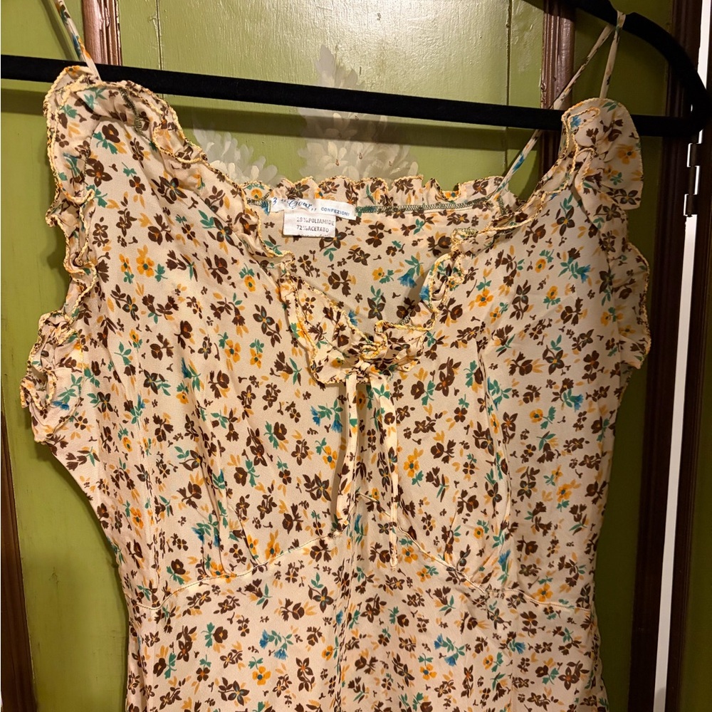 Vintage Floral Spaghetti Strap slip ruffle Dress - Picture 4 of 8